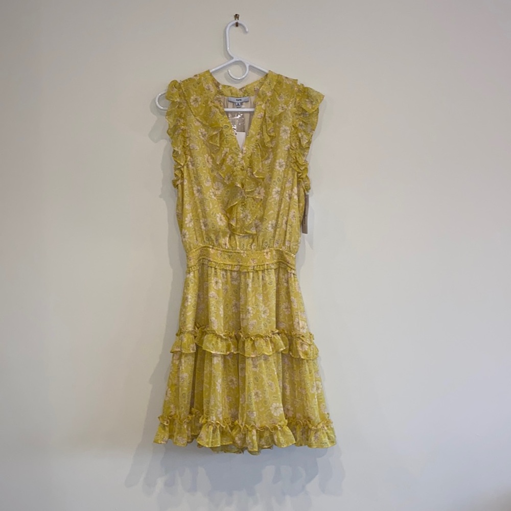 NWT: Yellow Ruffle Dress With Floral Pattern-MEDIUM